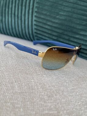 RAY-BAN | Vintage Ray-Ban Aviator Shield Sunglasses Gold Blue Arms w/ Case